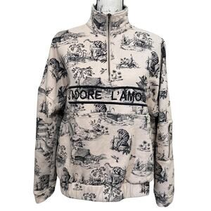 ELLandEMM J'ADORE L'AMOUR Half Zip Pullover Sweatshirt S/M Cream Toile Print